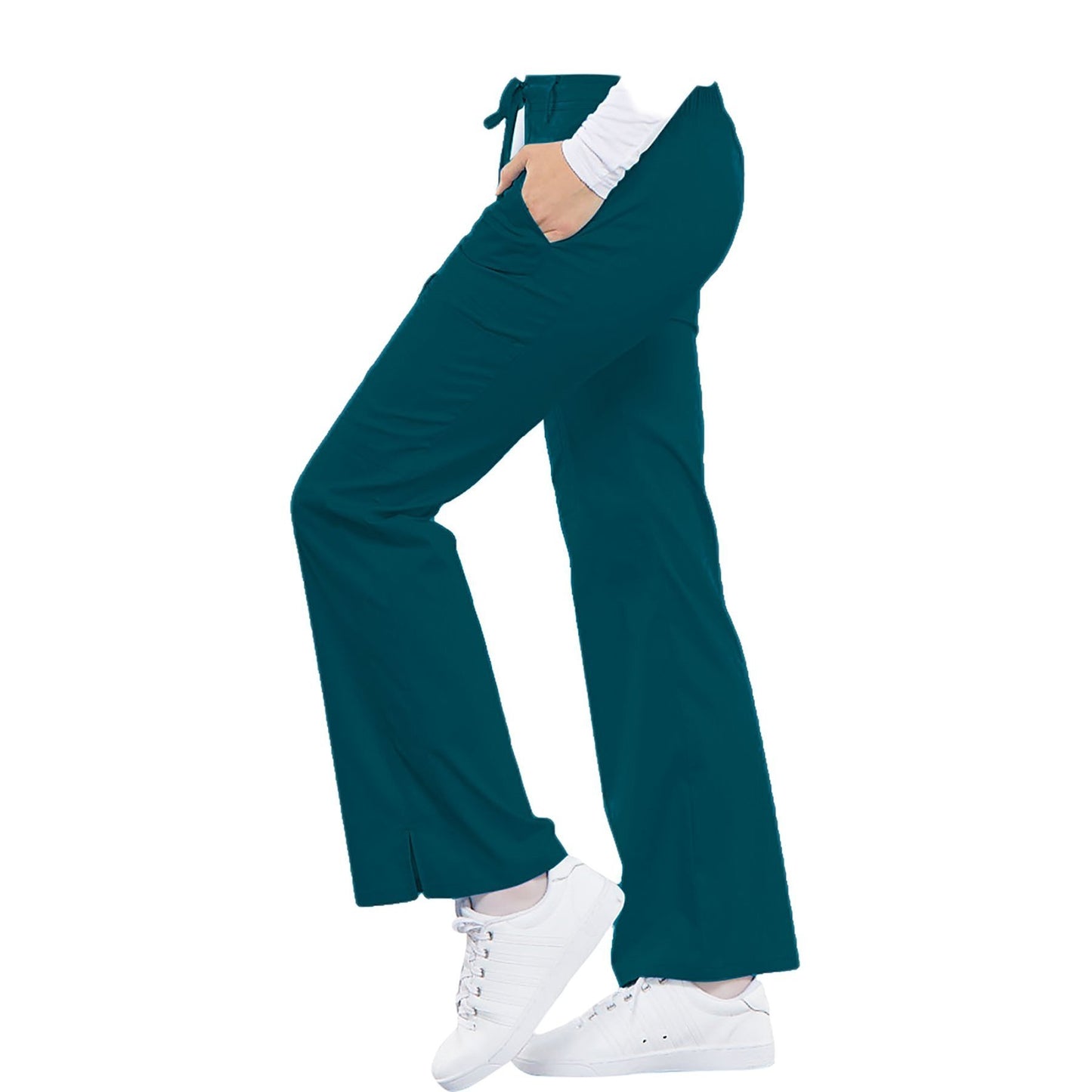 Cherokee Luxe 21100 Scrubs Pants Women's Low Rise Flare Leg Drawstring Cargo Caribbean Blue