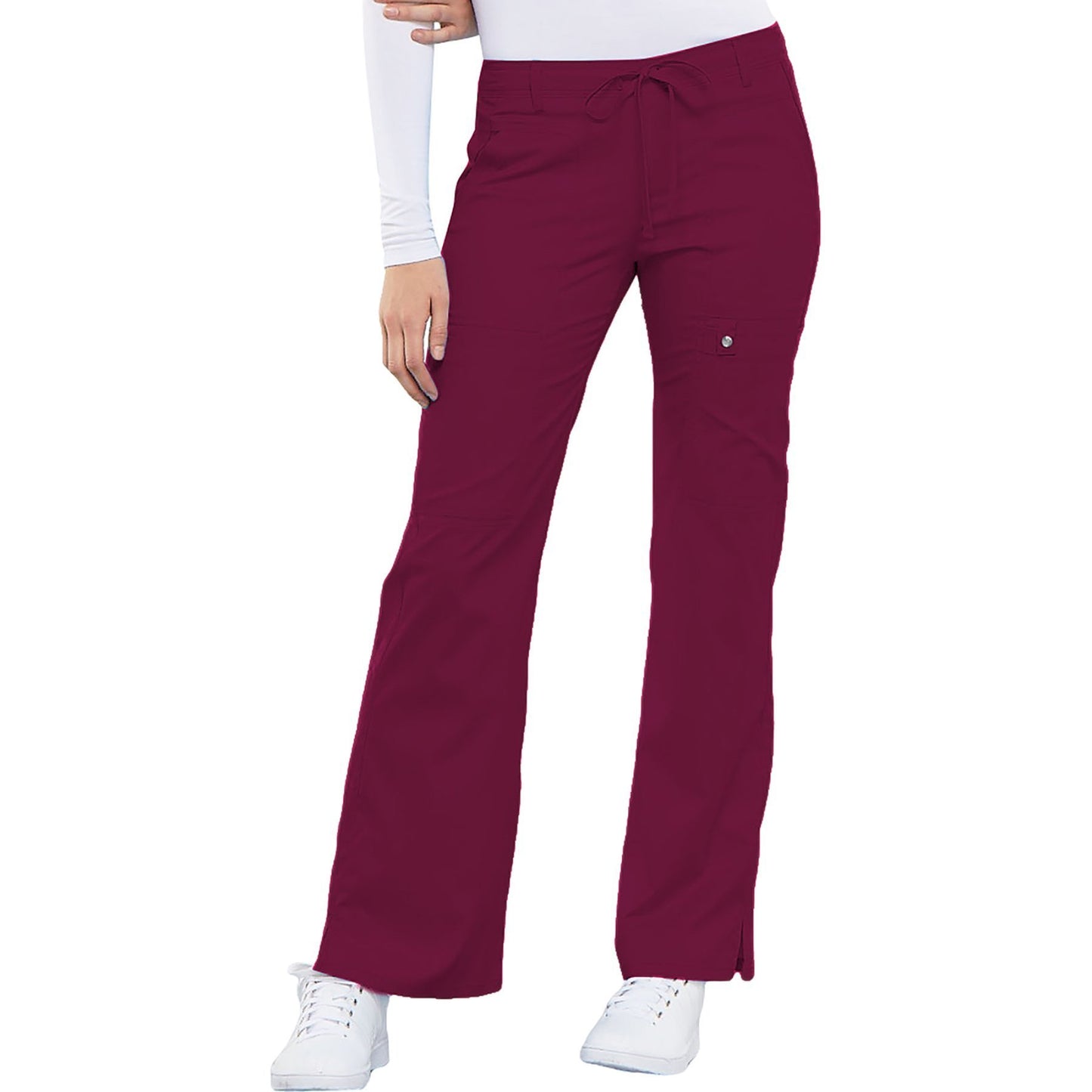 Cherokee Luxe 21100 Scrubs Pants Women's Low Rise Flare Leg Drawstring Cargo Wine
