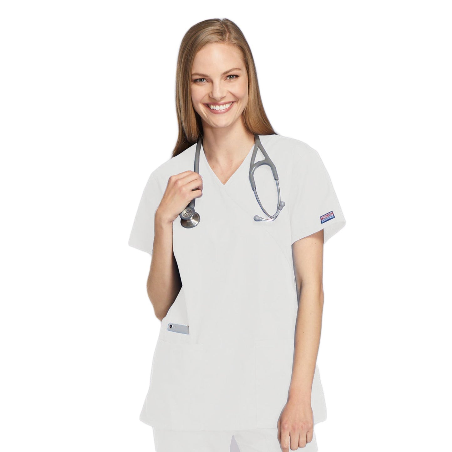 Cherokee Workwear 4801 Scrubs Top Women's Mock Wrap Tunic White