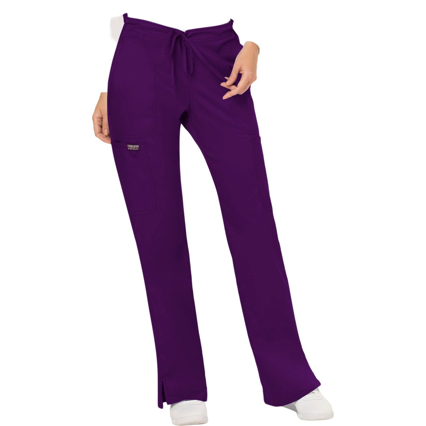 Cherokee Workwear Revolution WW120 Scrubs Pants Women's Mid Rise Moderate Flare Drawstring Eggplant