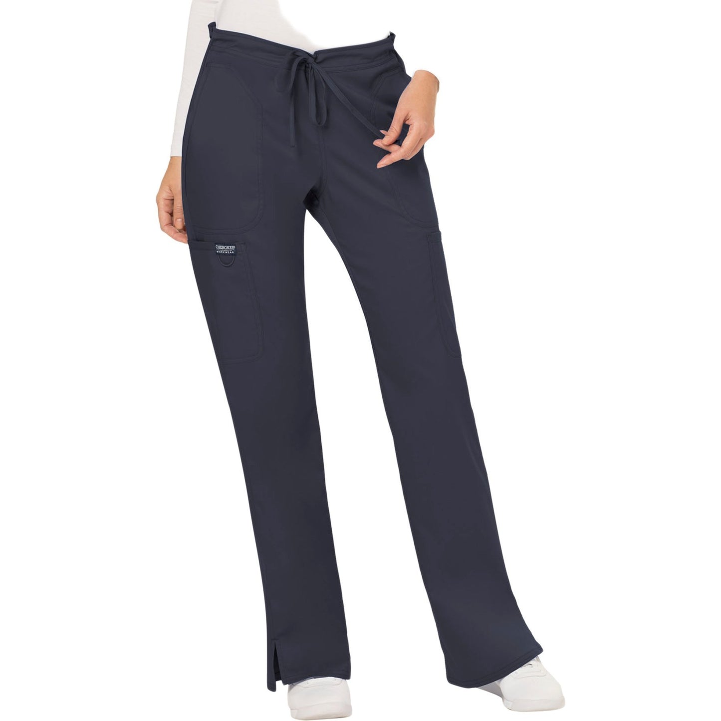 Cherokee Workwear Revolution WW120 Scrubs Pants Women's Mid Rise Moderate Flare Drawstring Pewter
