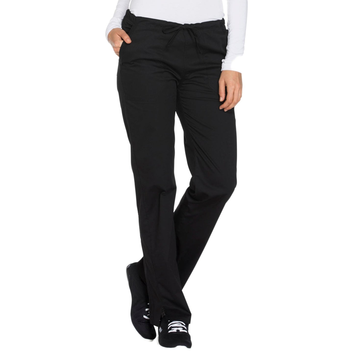 Cherokee Core Stretch WW130 Scrubs Pants Women's Mid Rise Straight Leg Drawstring Black