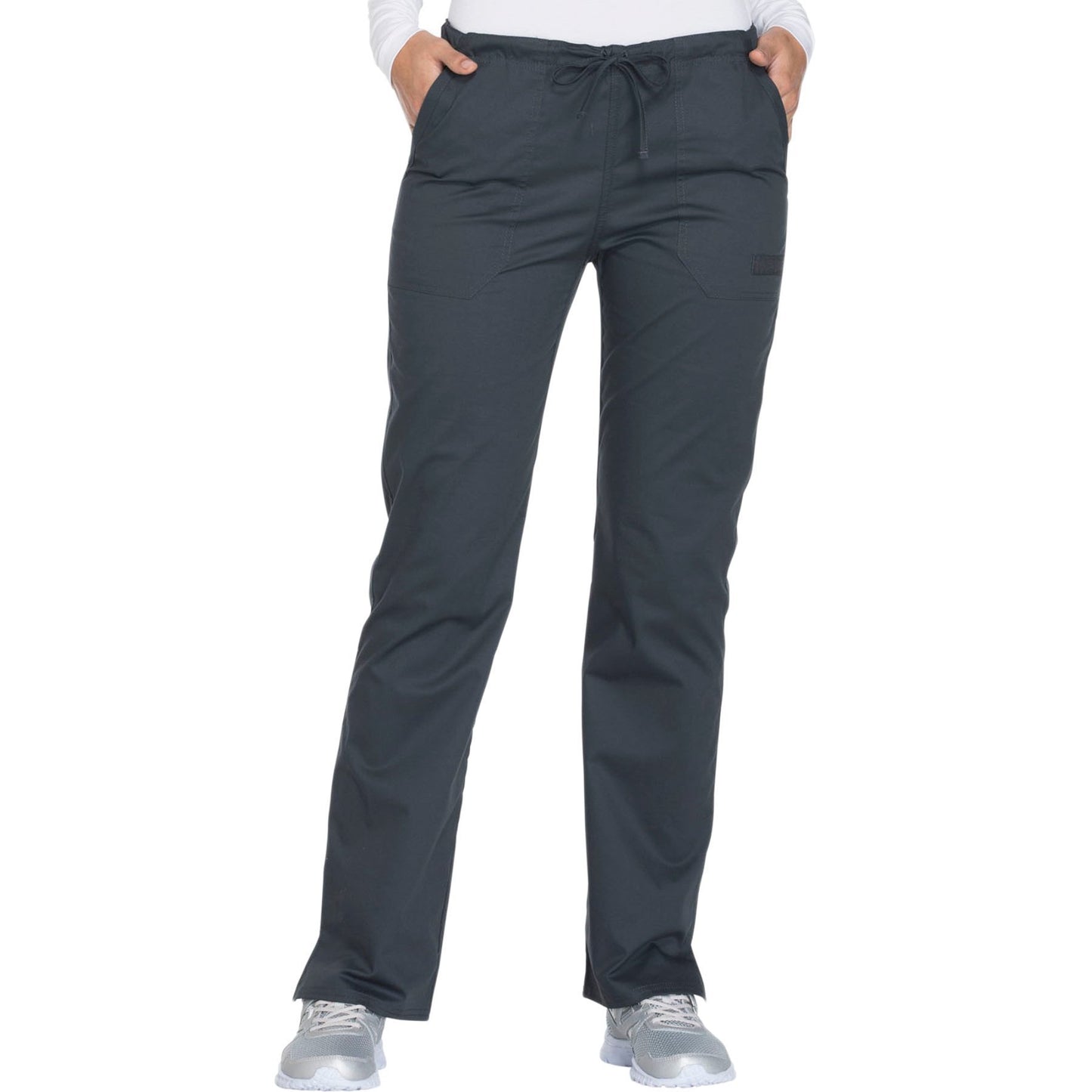 Cherokee Core Stretch WW130 Scrubs Pants Women's Mid Rise Straight Leg Drawstring Pewter