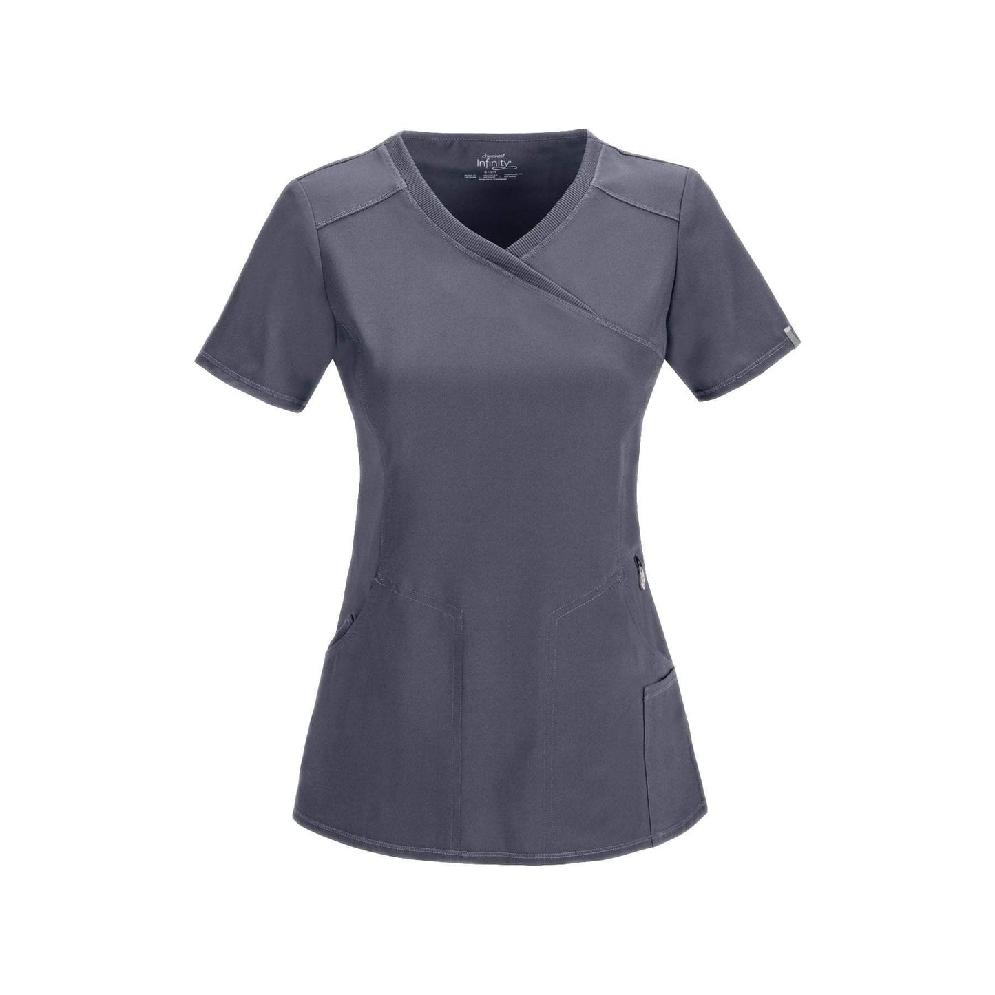 Cherokee Scrub Top Infinity Mock Wrap Top Pewter Top