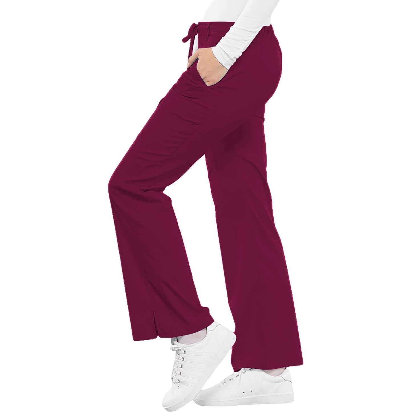 Cherokee Luxe 21100 Scrubs Pants Women's Low Rise Flare Leg Drawstring Cargo Wine L