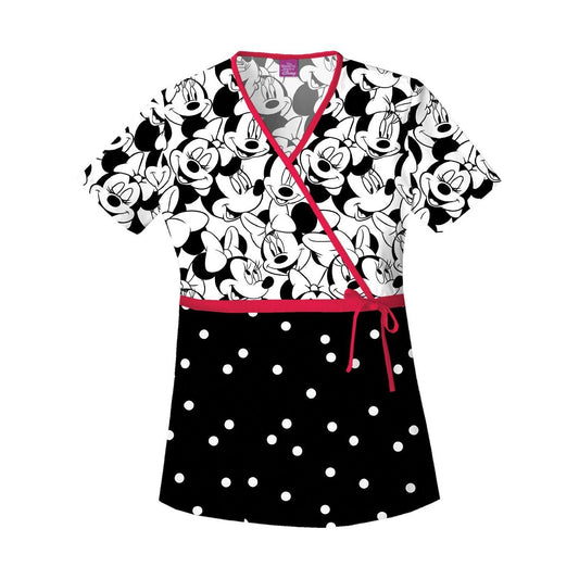 Cherokee Tooniforms Scrub Top Mock Wrap Minnie Mouse MKBM 6625C
