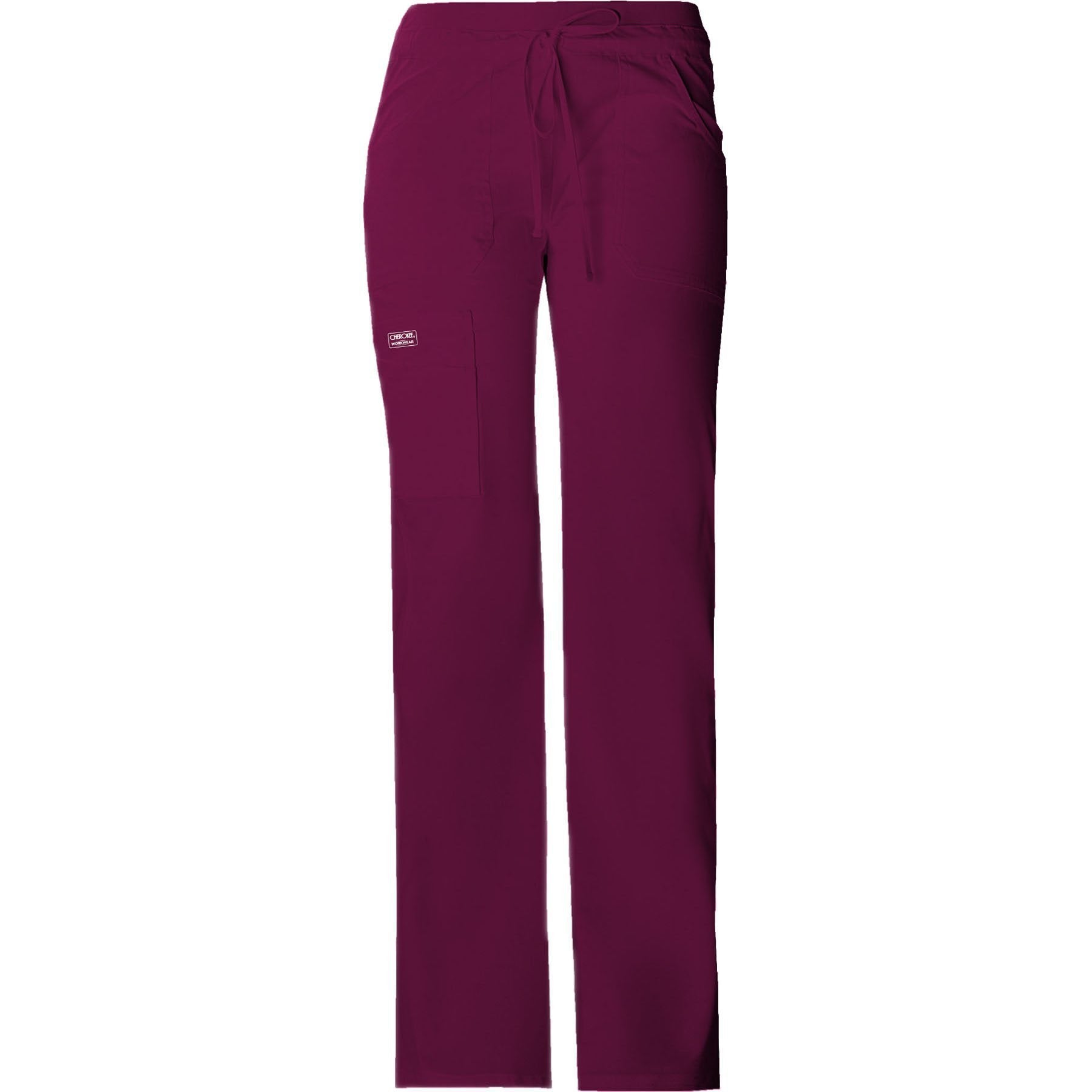 Cherokee Workwear Pant WW Core Stretch Contemporary Fit Low Rise Drawstring Cargo Pant Wine Pant