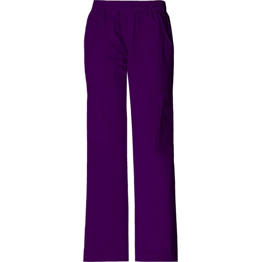 Cherokee Workwear Core Stretch 4005 Scrubs Pants Women's Mid Rise Pull-On Cargo Eggplant