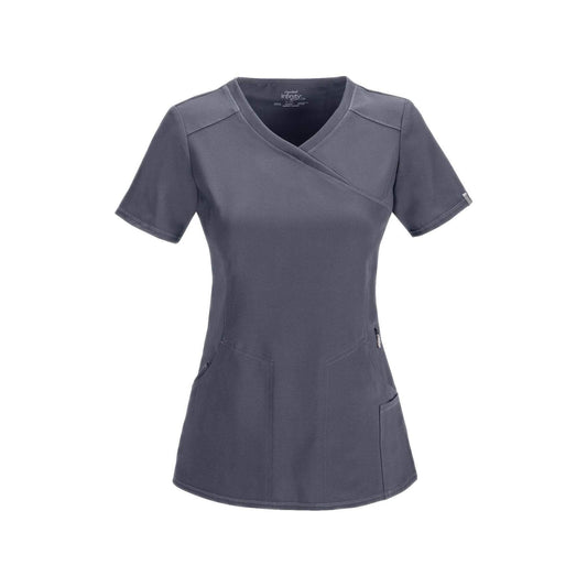 Cherokee Scrub Top Infinity Mock Wrap Top Pewter Top