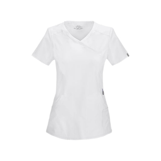 Cherokee Scrub Top Infinity Mock Wrap Top White Top