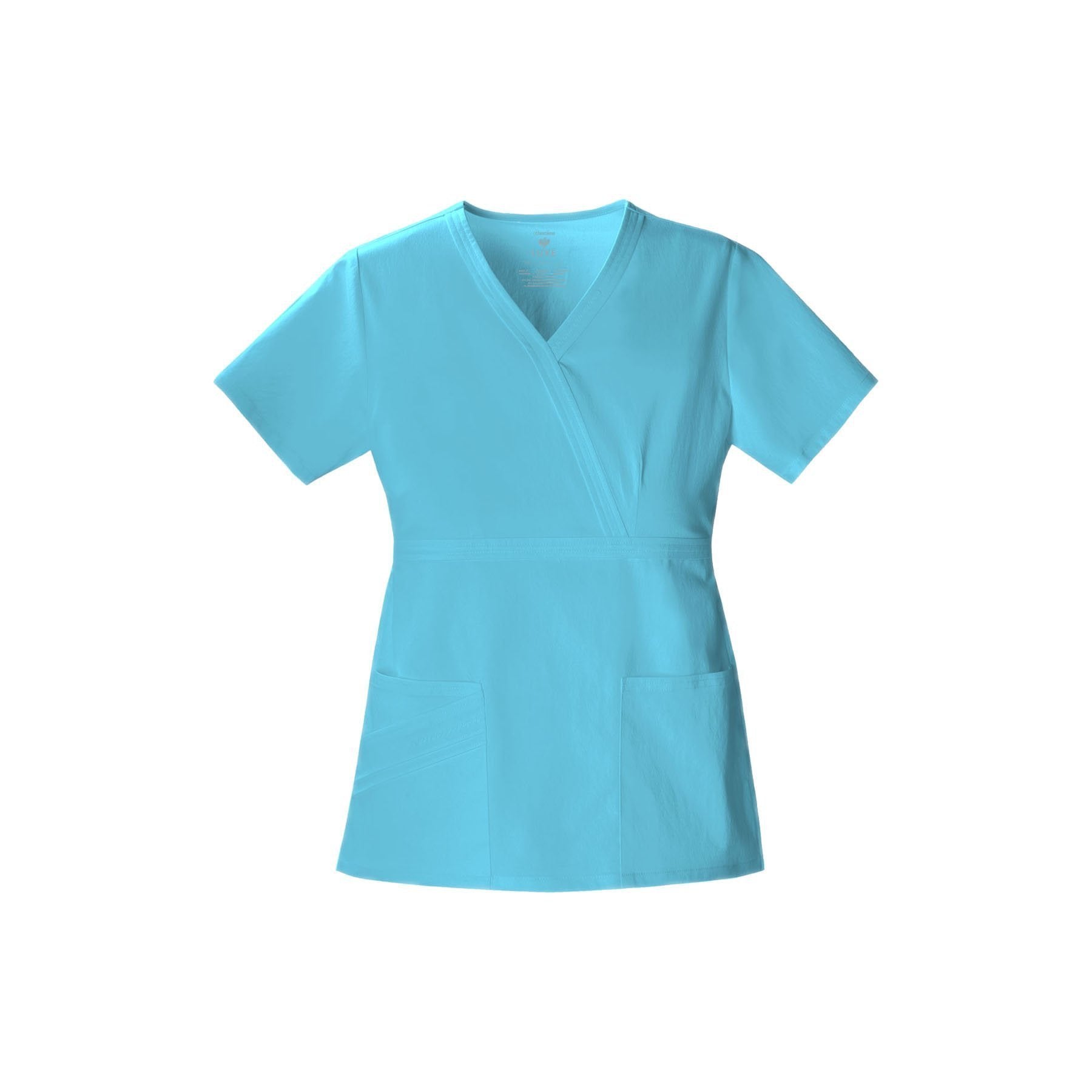Cherokee Scrub Top Luxe Mock Wrap Top Blue Wave Top