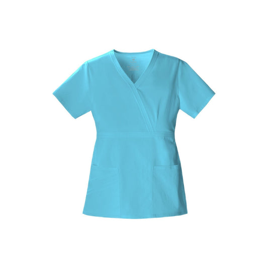 Cherokee Scrub Top Luxe Mock Wrap Top Blue Wave Top