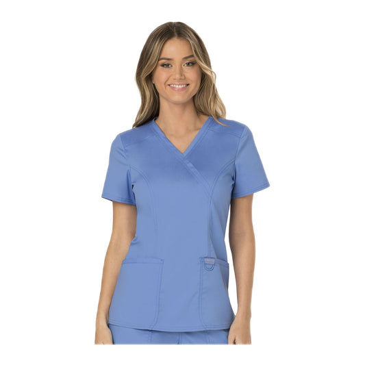 Cherokee Workwear Top WW Revolution Mock Wrap Top Ciel Blue Top